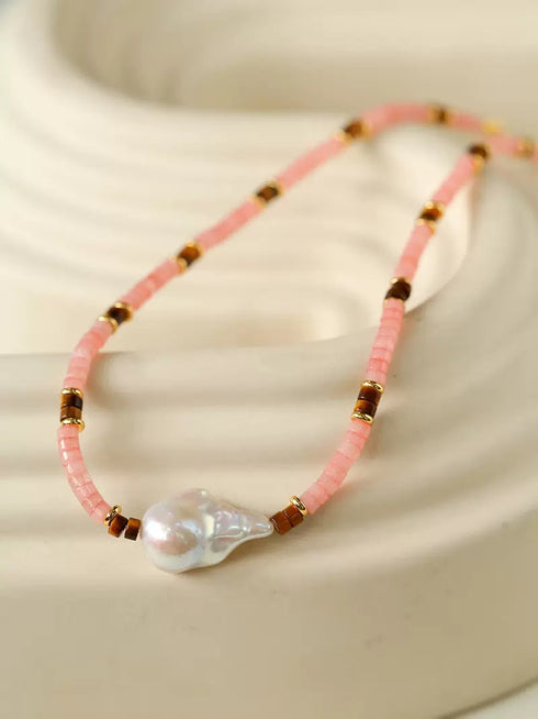 Large Baroque Pearl Pink Gemstone Necklace
